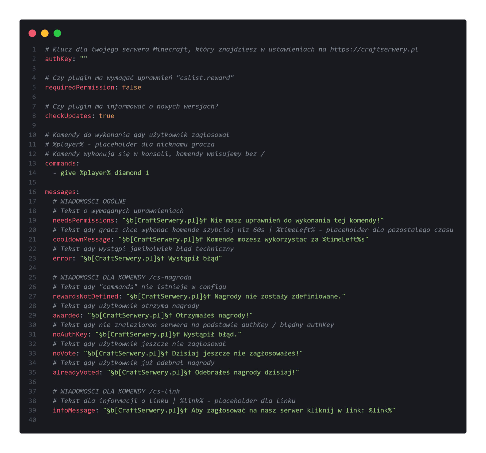 Config pluginu CSList